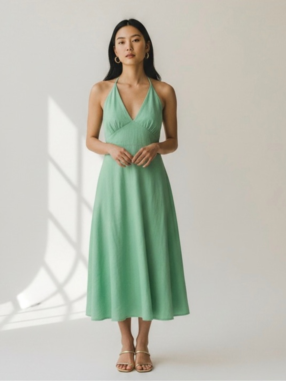 Le Chateau NWT classic whimsical linen green halter top style sundress medium